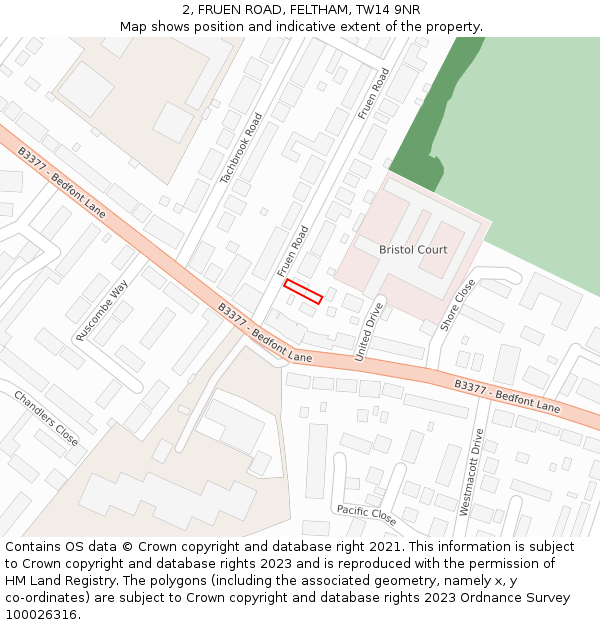 2, FRUEN ROAD, FELTHAM, TW14 9NR: Location map and indicative extent of plot