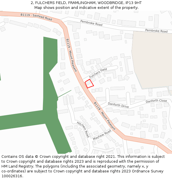 2, FULCHERS FIELD, FRAMLINGHAM, WOODBRIDGE, IP13 9HT: Location map and indicative extent of plot