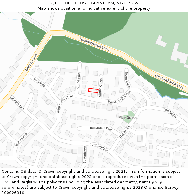 2, FULFORD CLOSE, GRANTHAM, NG31 9UW: Location map and indicative extent of plot