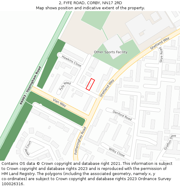 2, FYFE ROAD, CORBY, NN17 2RD: Location map and indicative extent of plot