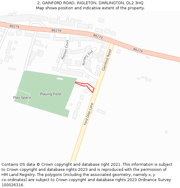 2, GAINFORD ROAD, INGLETON, DARLINGTON, DL2 3HQ: Location map and indicative extent of plot