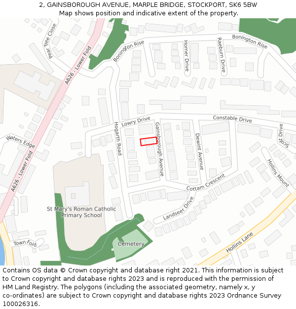 2, GAINSBOROUGH AVENUE, MARPLE BRIDGE, STOCKPORT, SK6 5BW: Location map and indicative extent of plot