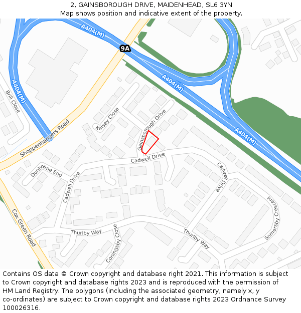 2, GAINSBOROUGH DRIVE, MAIDENHEAD, SL6 3YN: Location map and indicative extent of plot