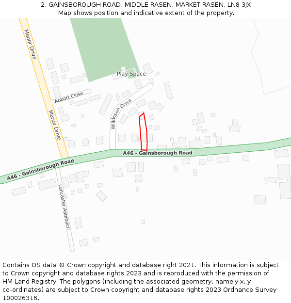 2, GAINSBOROUGH ROAD, MIDDLE RASEN, MARKET RASEN, LN8 3JX: Location map and indicative extent of plot