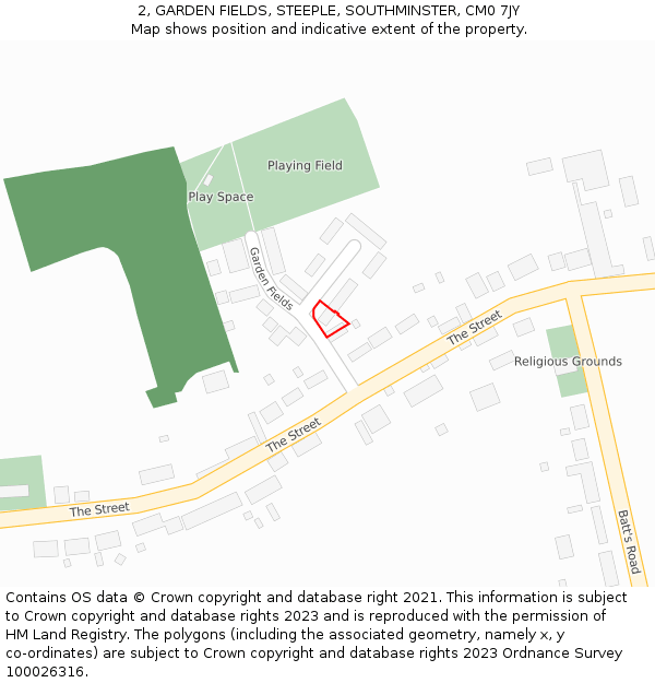 2, GARDEN FIELDS, STEEPLE, SOUTHMINSTER, CM0 7JY: Location map and indicative extent of plot