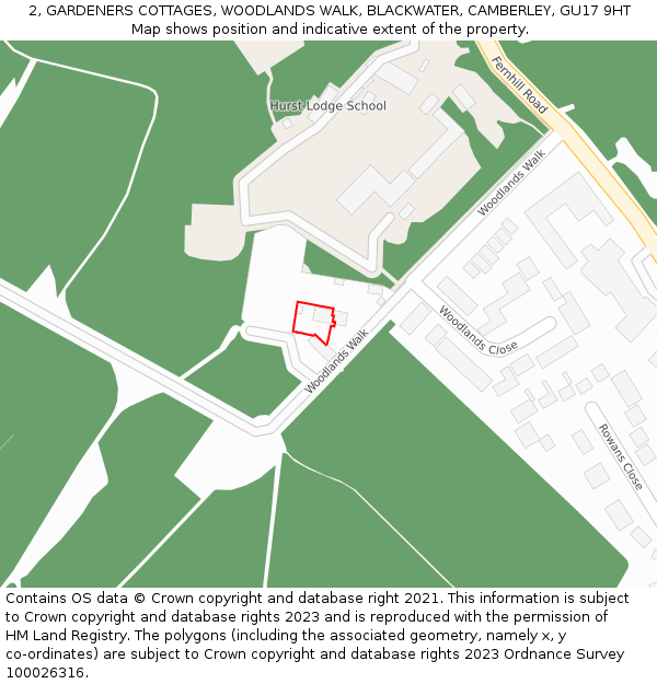 2, GARDENERS COTTAGES, WOODLANDS WALK, BLACKWATER, CAMBERLEY, GU17 9HT: Location map and indicative extent of plot