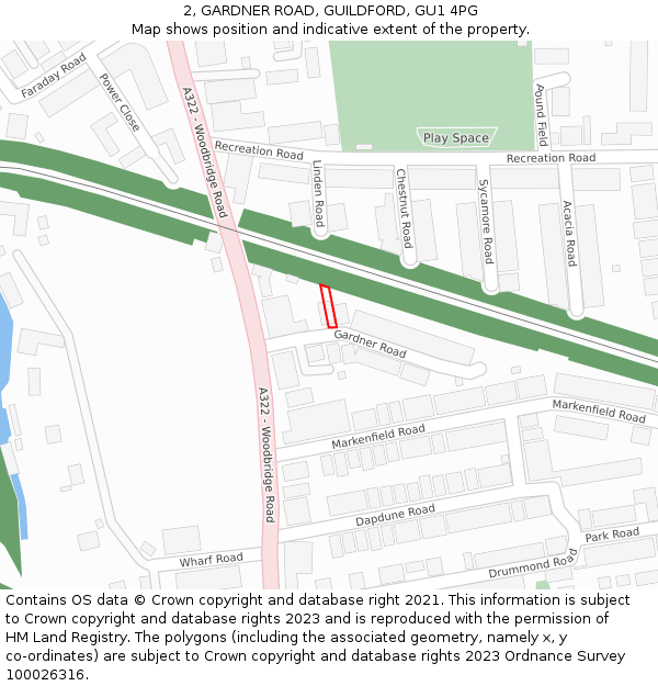 2, GARDNER ROAD, GUILDFORD, GU1 4PG: Location map and indicative extent of plot