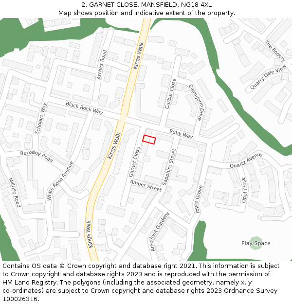 2, GARNET CLOSE, MANSFIELD, NG18 4XL: Location map and indicative extent of plot