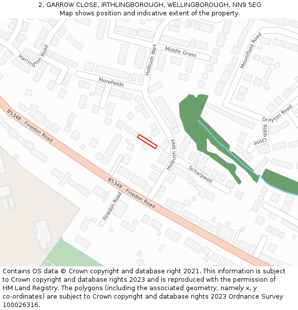 2, GARROW CLOSE, IRTHLINGBOROUGH, WELLINGBOROUGH, NN9 5EG: Location map and indicative extent of plot