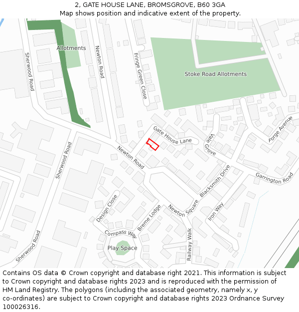 2, GATE HOUSE LANE, BROMSGROVE, B60 3GA: Location map and indicative extent of plot