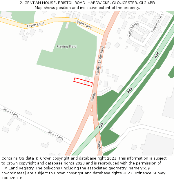 2, GENTIAN HOUSE, BRISTOL ROAD, HARDWICKE, GLOUCESTER, GL2 4RB: Location map and indicative extent of plot