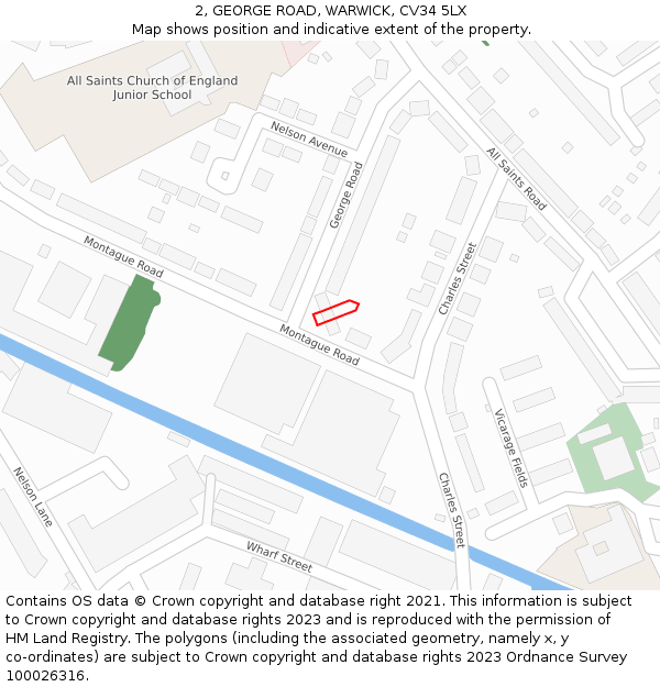 2, GEORGE ROAD, WARWICK, CV34 5LX: Location map and indicative extent of plot