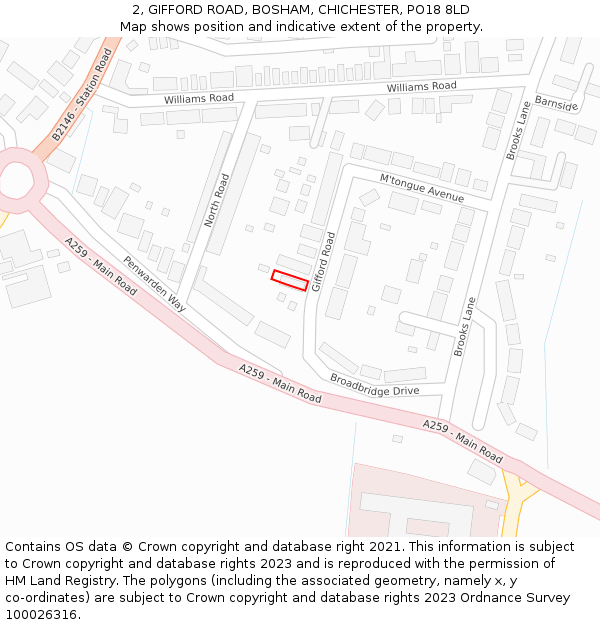 2, GIFFORD ROAD, BOSHAM, CHICHESTER, PO18 8LD: Location map and indicative extent of plot