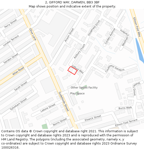 2, GIFFORD WAY, DARWEN, BB3 3BF: Location map and indicative extent of plot