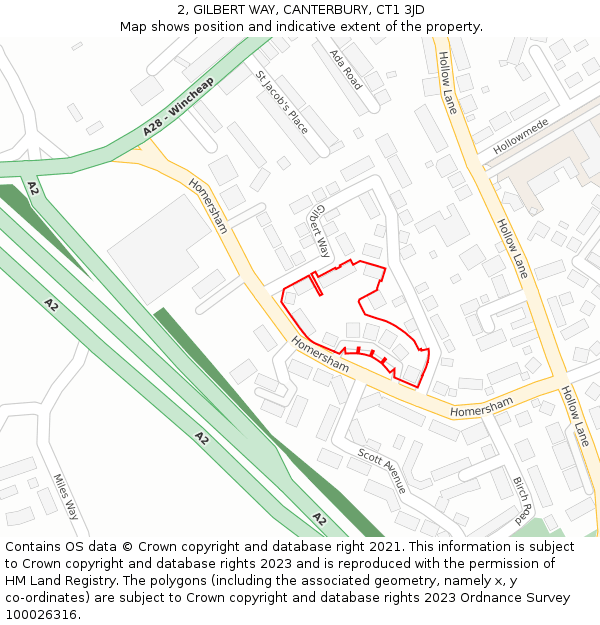 2, GILBERT WAY, CANTERBURY, CT1 3JD: Location map and indicative extent of plot