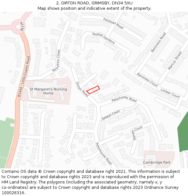 2, GIRTON ROAD, GRIMSBY, DN34 5XU: Location map and indicative extent of plot
