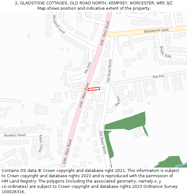 2, GLADSTONE COTTAGES, OLD ROAD NORTH, KEMPSEY, WORCESTER, WR5 3JZ: Location map and indicative extent of plot