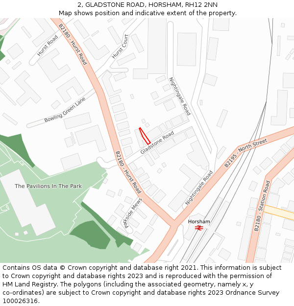 2, GLADSTONE ROAD, HORSHAM, RH12 2NN: Location map and indicative extent of plot