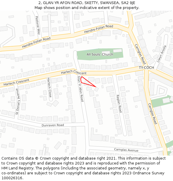 2, GLAN YR AFON ROAD, SKETTY, SWANSEA, SA2 9JE: Location map and indicative extent of plot