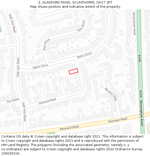 2, GLANFORD ROAD, SCUNTHORPE, DN17 2PT: Location map and indicative extent of plot