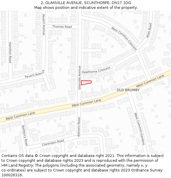 2, GLANVILLE AVENUE, SCUNTHORPE, DN17 1DG: Location map and indicative extent of plot
