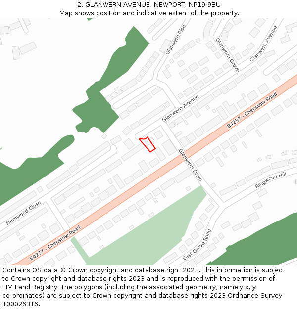 2, GLANWERN AVENUE, NEWPORT, NP19 9BU: Location map and indicative extent of plot