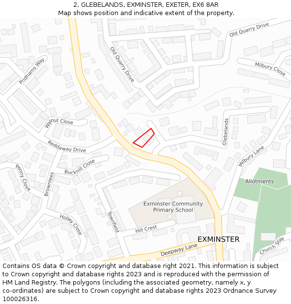 2, GLEBELANDS, EXMINSTER, EXETER, EX6 8AR: Location map and indicative extent of plot