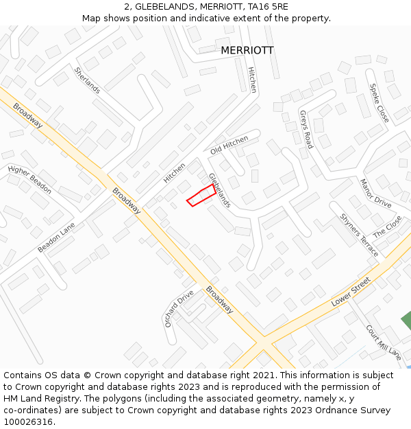 2, GLEBELANDS, MERRIOTT, TA16 5RE: Location map and indicative extent of plot