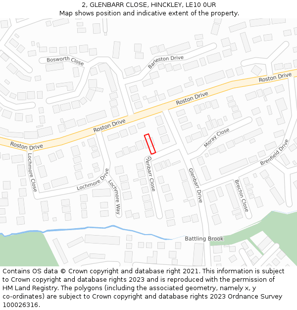 2, GLENBARR CLOSE, HINCKLEY, LE10 0UR: Location map and indicative extent of plot