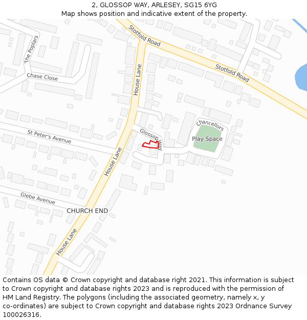 2, GLOSSOP WAY, ARLESEY, SG15 6YG: Location map and indicative extent of plot