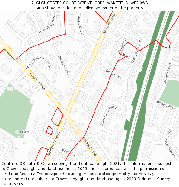 2, GLOUCESTER COURT, WRENTHORPE, WAKEFIELD, WF2 0WA: Location map and indicative extent of plot