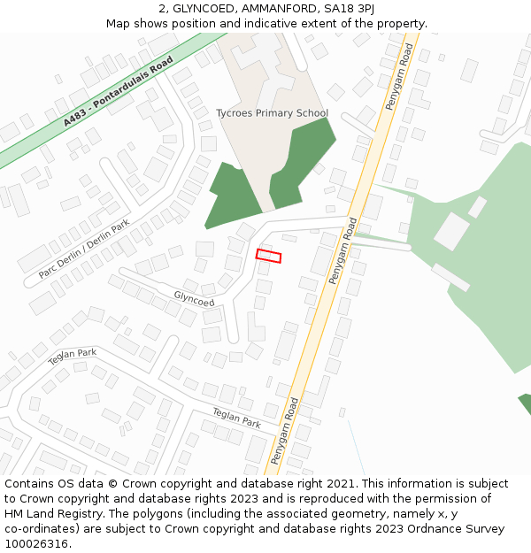 2, GLYNCOED, AMMANFORD, SA18 3PJ: Location map and indicative extent of plot