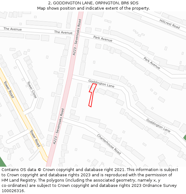 2, GODDINGTON LANE, ORPINGTON, BR6 9DS: Location map and indicative extent of plot