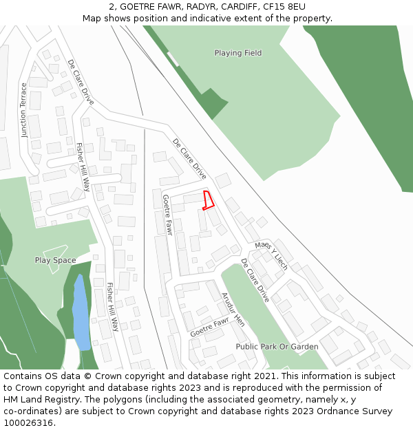 2, GOETRE FAWR, RADYR, CARDIFF, CF15 8EU: Location map and indicative extent of plot