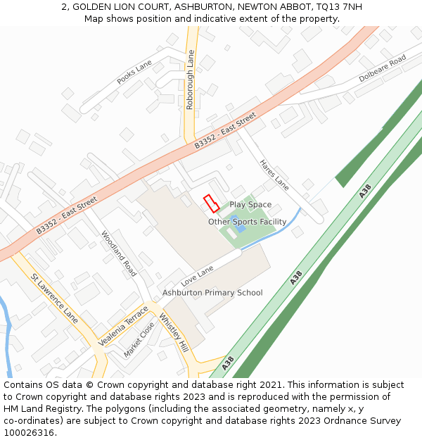 2, GOLDEN LION COURT, ASHBURTON, NEWTON ABBOT, TQ13 7NH: Location map and indicative extent of plot