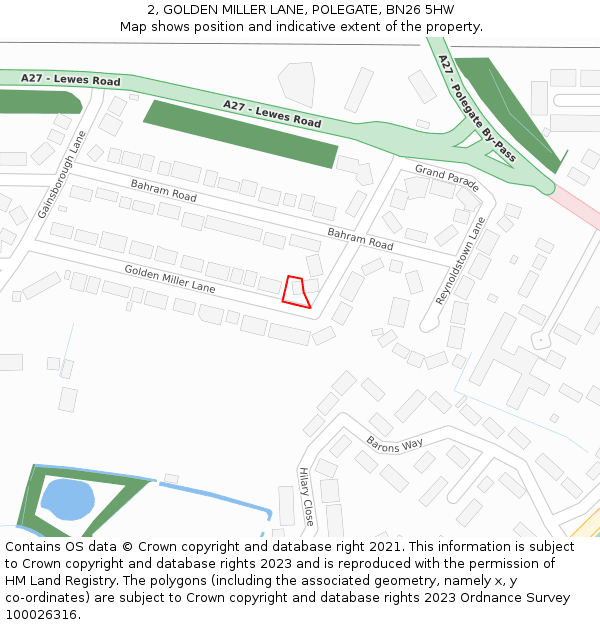 2, GOLDEN MILLER LANE, POLEGATE, BN26 5HW: Location map and indicative extent of plot