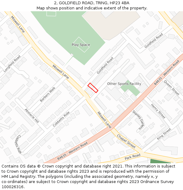 2, GOLDFIELD ROAD, TRING, HP23 4BA: Location map and indicative extent of plot