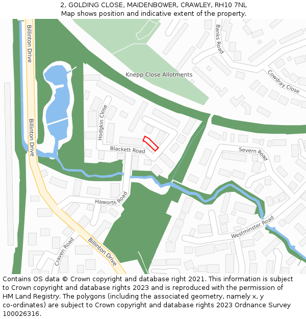 2, GOLDING CLOSE, MAIDENBOWER, CRAWLEY, RH10 7NL: Location map and indicative extent of plot