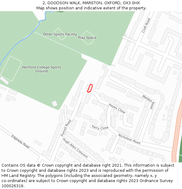 2, GOODSON WALK, MARSTON, OXFORD, OX3 0HX: Location map and indicative extent of plot