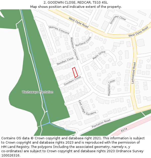 2, GOODWIN CLOSE, REDCAR, TS10 4SL: Location map and indicative extent of plot