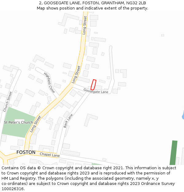2, GOOSEGATE LANE, FOSTON, GRANTHAM, NG32 2LB: Location map and indicative extent of plot