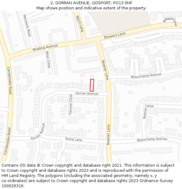 2, GORRAN AVENUE, GOSPORT, PO13 0NF: Location map and indicative extent of plot