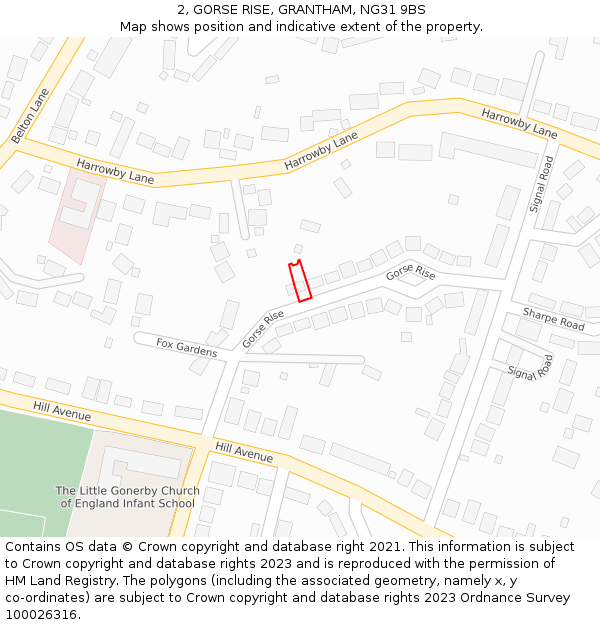 2, GORSE RISE, GRANTHAM, NG31 9BS: Location map and indicative extent of plot