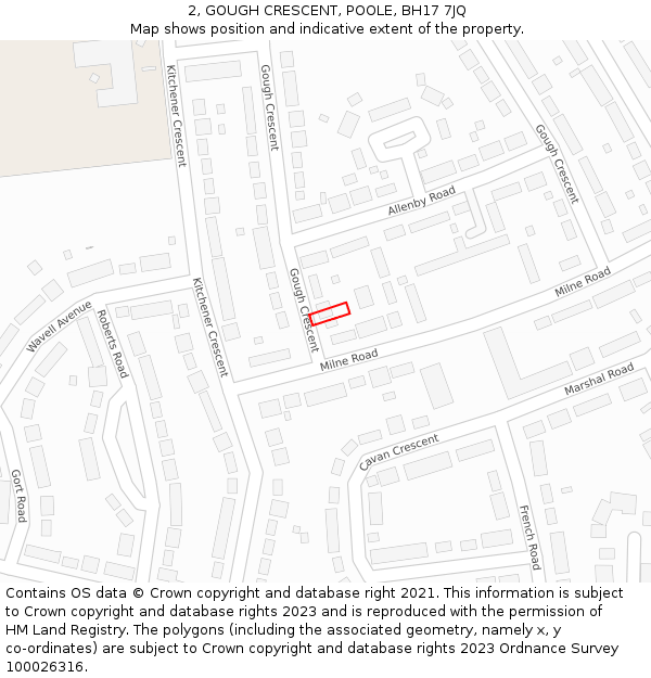 2, GOUGH CRESCENT, POOLE, BH17 7JQ: Location map and indicative extent of plot