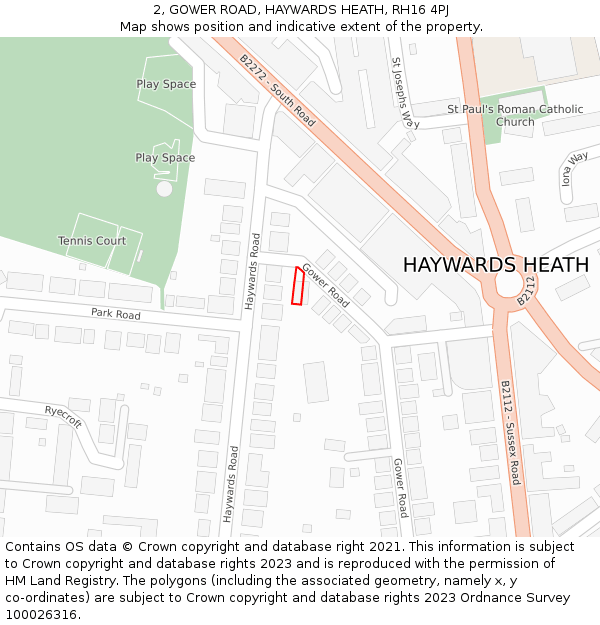 2, GOWER ROAD, HAYWARDS HEATH, RH16 4PJ: Location map and indicative extent of plot