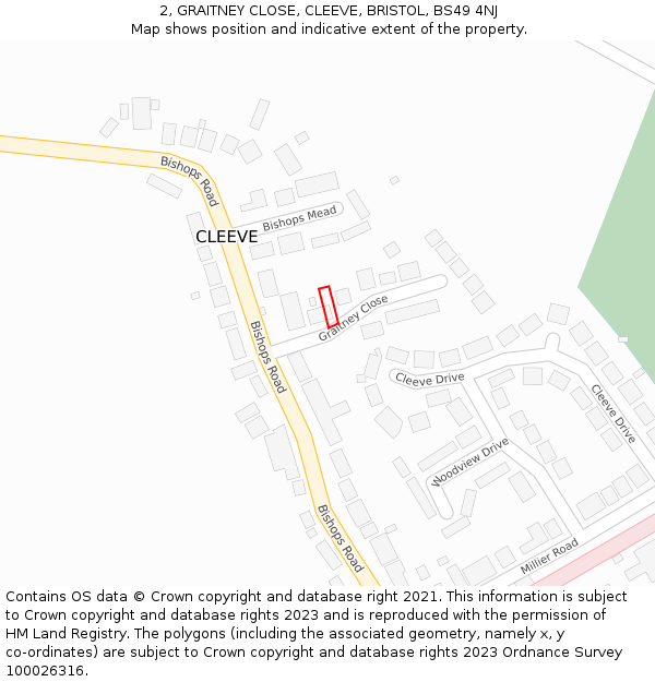 2, GRAITNEY CLOSE, CLEEVE, BRISTOL, BS49 4NJ: Location map and indicative extent of plot