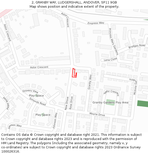 2, GRANBY WAY, LUDGERSHALL, ANDOVER, SP11 9GB: Location map and indicative extent of plot