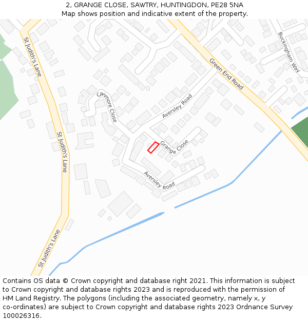 2, GRANGE CLOSE, SAWTRY, HUNTINGDON, PE28 5NA: Location map and indicative extent of plot