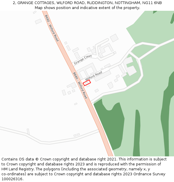 2, GRANGE COTTAGES, WILFORD ROAD, RUDDINGTON, NOTTINGHAM, NG11 6NB: Location map and indicative extent of plot