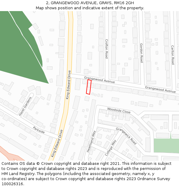 2, GRANGEWOOD AVENUE, GRAYS, RM16 2GH: Location map and indicative extent of plot